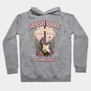 Vintage Nashville Tennessee Guitar and Roses Country Music City Beige Hoodie